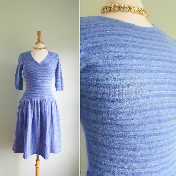 Vintage angora stretch sweater dress, periwinkle p