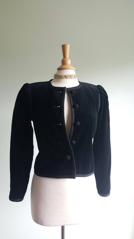 Vintage cotton velvet black dress jacket, 1980s d… - image 3