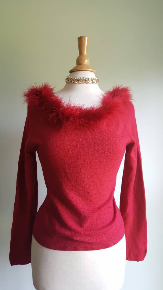 Vintage 1990s Gantos marabou trim red sweater, ne… - image 2