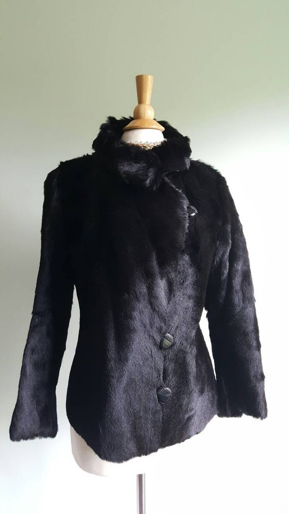 Vintage 1930s pony horse hair fur hide black coat… - image 2