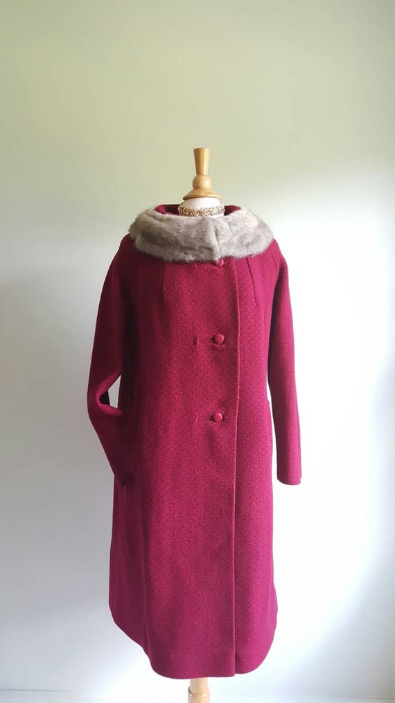 Vintage 1950s 50s deep magenta red purple wool sw… - image 9