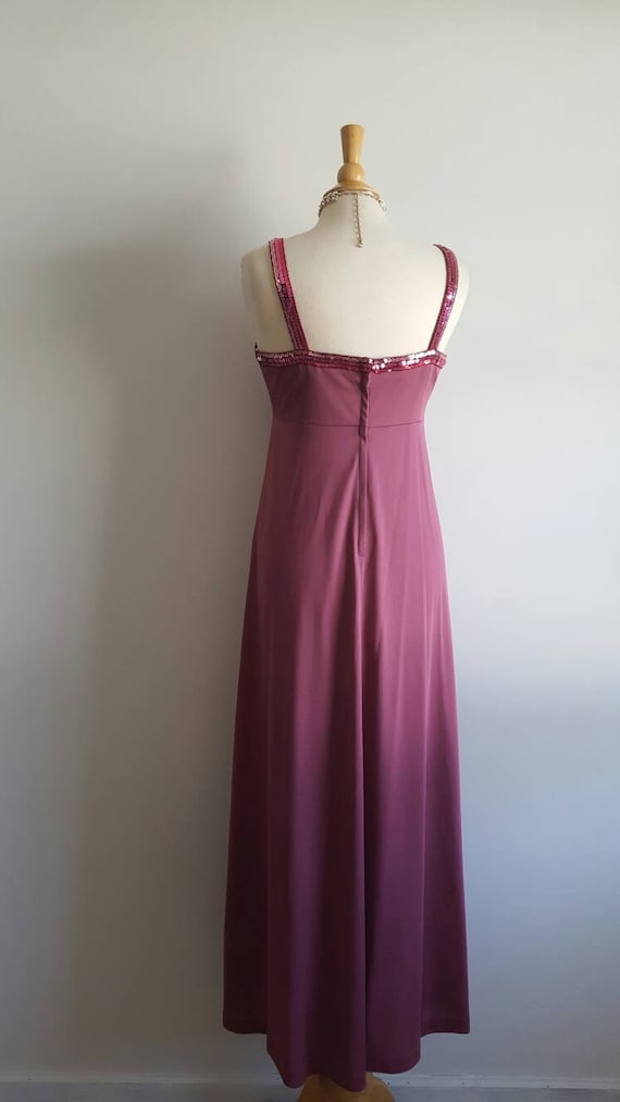 Vintage 1970s does 1930s mauve rose pink long dre… - image 9