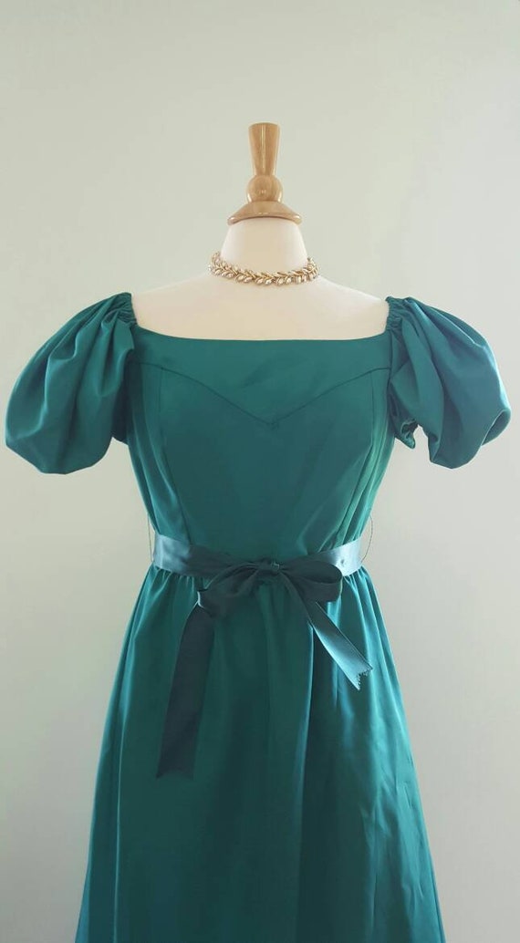 Vintage Teal Taffeta Long Formal Dress 