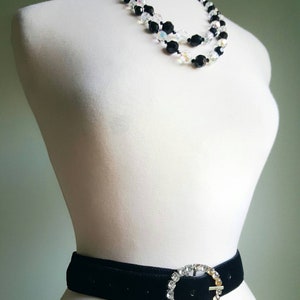 Vintage 1960s does 1920s 1930s jewel buckle black velvet belt, formal, cocktail, special occasion, dress, diamond look image 1