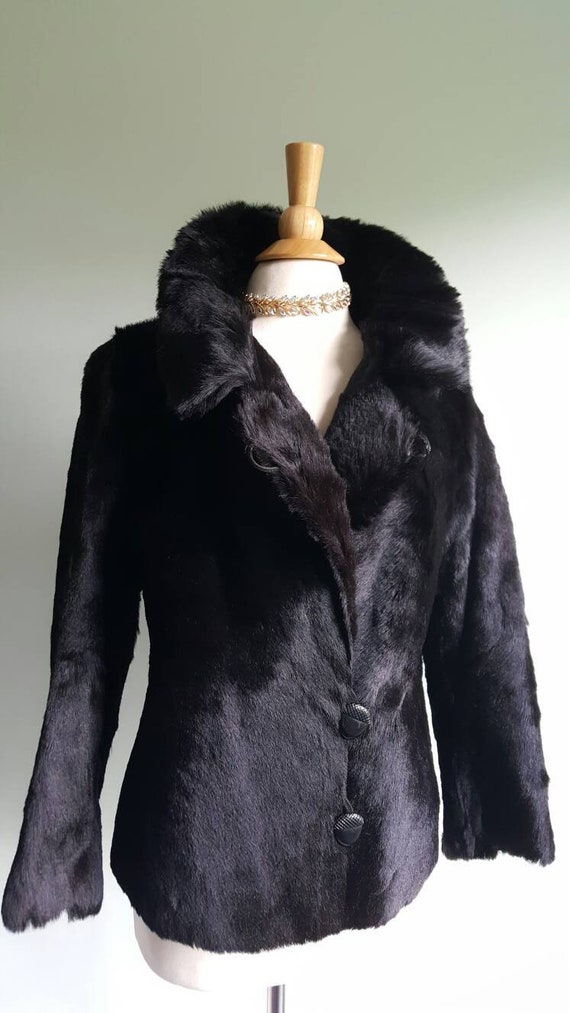 Vintage 1930s pony horse hair fur hide black coat… - image 8