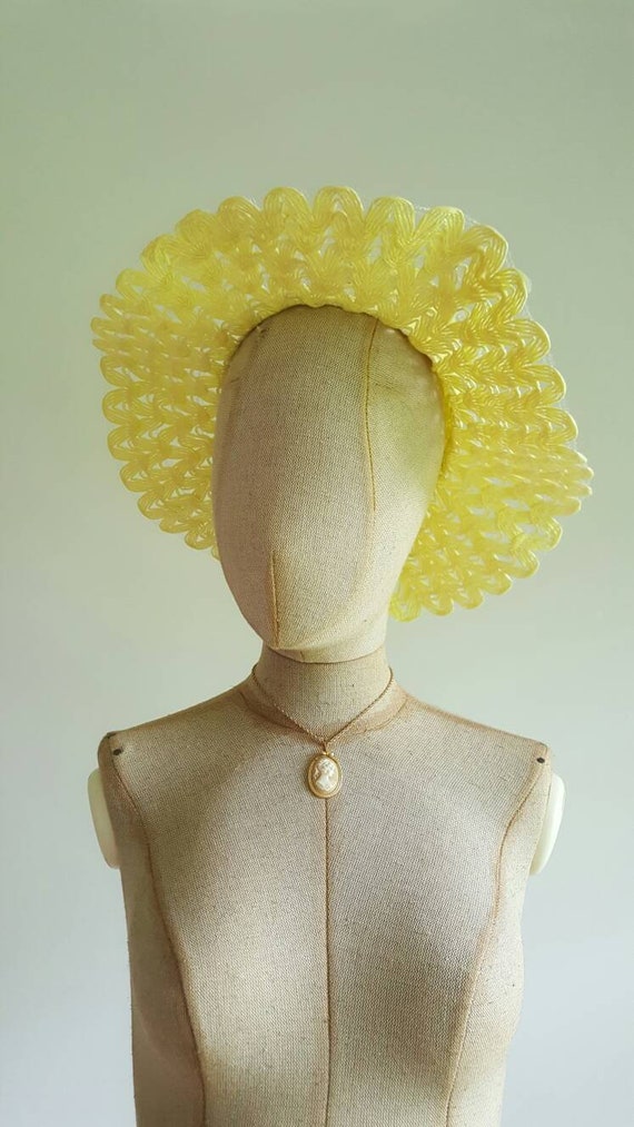 Vintage 1960s yellow floppy brim hat, sun summer … - image 5