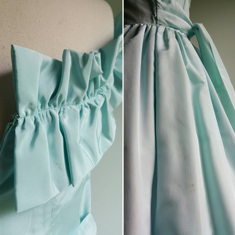 Vintage 1970s 1980s pale baby aqua blue Gunne Sax dress, taffeta pastel formal princess gown, off shoulder ruffle, full skirt image 7