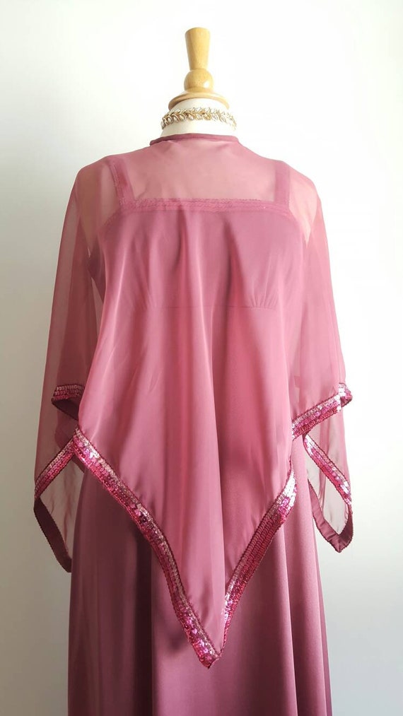 Vintage 1970s does 1930s mauve rose pink long dre… - image 4