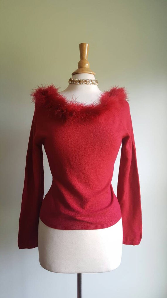 Vintage 1990s Gantos marabou trim red sweater, ne… - image 7