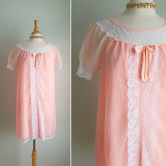 Vintage 1950s 1960s pink blush babydoll nightgown… - image 1