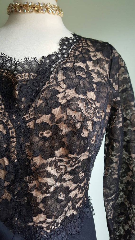 Vintage 1960s designer Emma Domb long black lace … - image 4