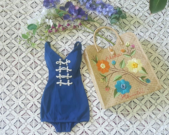 Vintage 1960s 1970s straw raffia purse tote bag, … - image 1