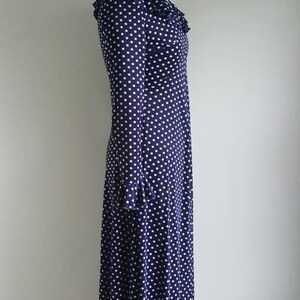 Vintage 1960s 1970s Navy Blue Polka Dot Long Dress, Long Sleeves, White ...