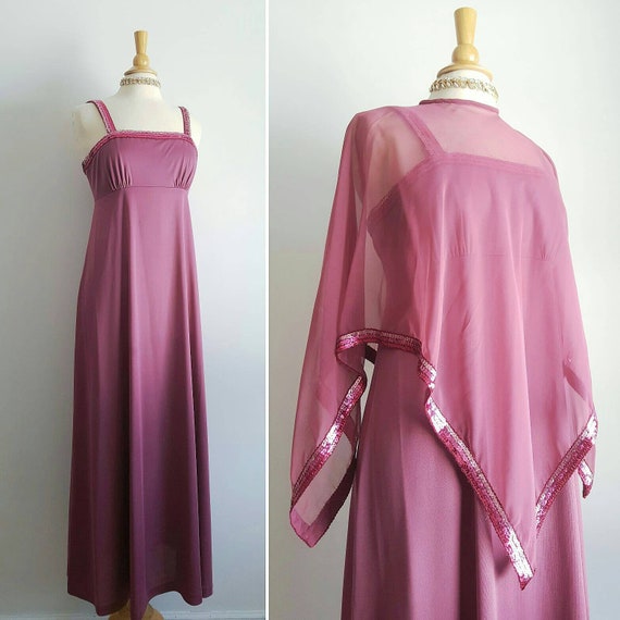 Vintage 1970s does 1930s mauve rose pink long dre… - image 1