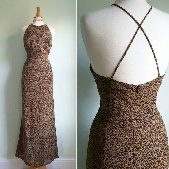 Vintage 1990s does 1950s leopard print long dress