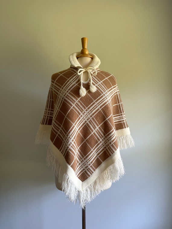 Vintage 1960s 1970s tan brown and cream argyle pl… - image 10