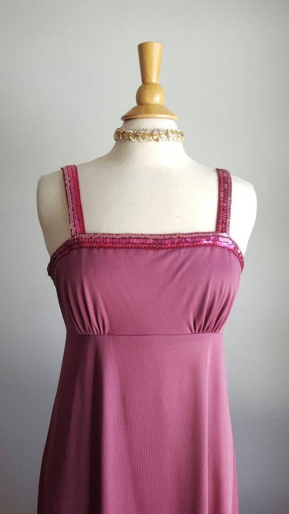 Vintage 1970s does 1930s mauve rose pink long dre… - image 3