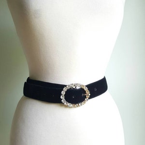 Vintage 1960s does 1920s 1930s jewel buckle black velvet belt, formal, cocktail, special occasion, dress, diamond look image 2