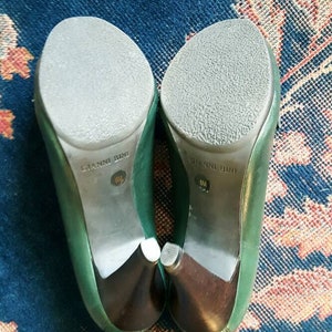 Vintage 1990 hace tacones mocasines de plataforma de cuero verde bosque oscuro de la década de 1940, zapatos estilo años 40, casual o vestido, US 6 M imagen 6