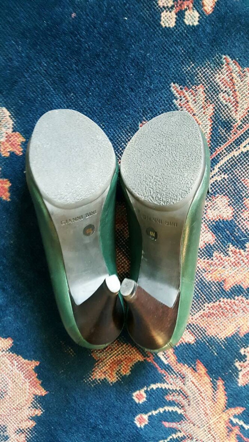 Vintage 1990 hace tacones mocasines de plataforma de cuero verde bosque oscuro de la década de 1940, zapatos estilo años 40, casual o vestido, US 6 M imagen 6