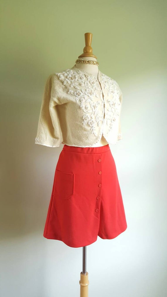 Vintage 1960s 1970s does 1940s red high waisted s… - image 3