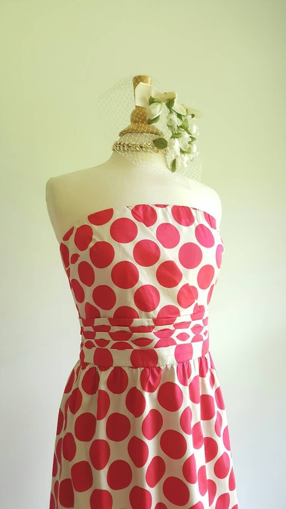 Buy Beautiful Y2K Does 1950s 1960s Polished Cotton Bright Pink Polka Dot  Strapless Dress, Party, Wedding, Formal, US 10 Medium Online in India 