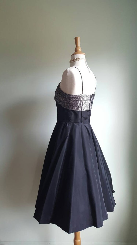 Vintage 1950s black party dress, taffeta formal g… - image 8