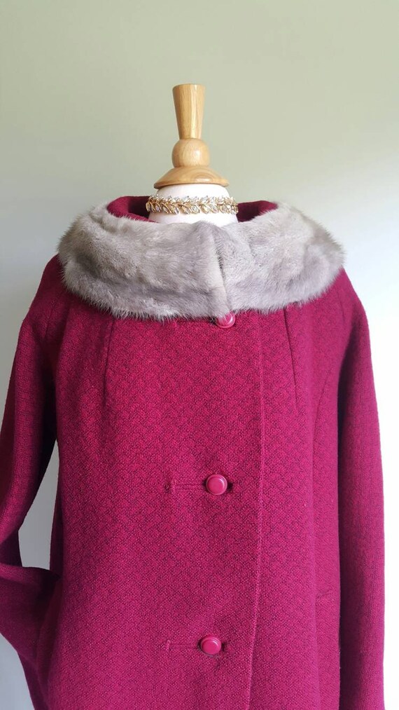 Vintage 1950s 50s deep magenta red purple wool sw… - image 3