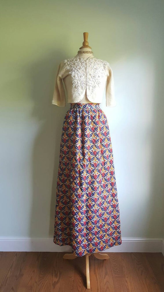 Vintage 1960s 1970s patchwork quilted maxi skirt,… - image 7