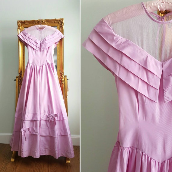 Vintage 1940s pale lavender dusty lilac taffeta l… - image 1