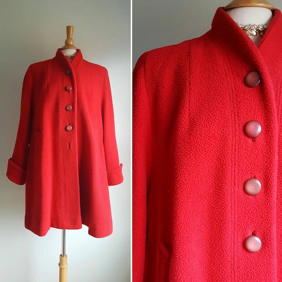 Vintage late 1940s early 1950s bright red nubby w… - image 1