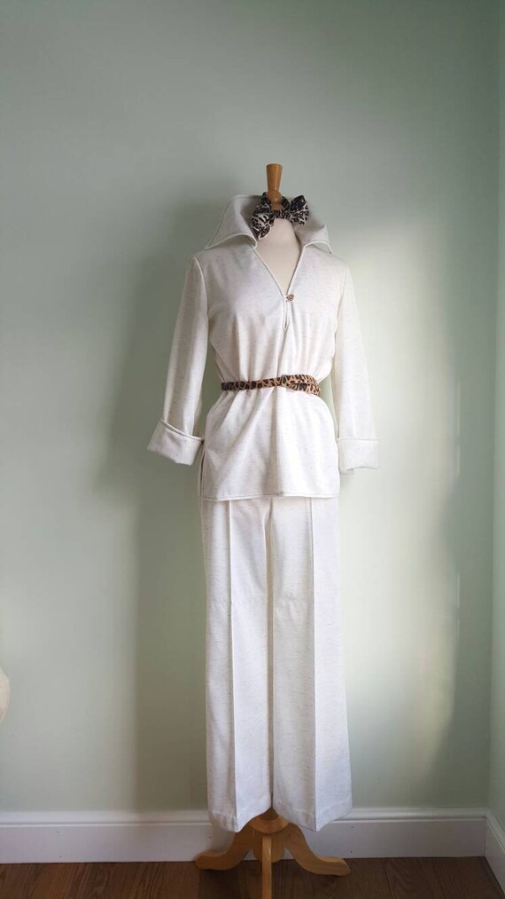 Vintage 1970s ivory heathered white linen look le… - image 10