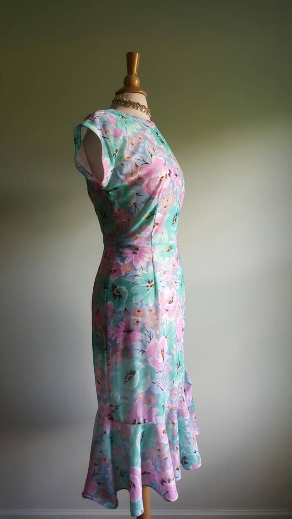 Vintage 1980s does 1940s floral dress, 80s 40s bi… - image 5