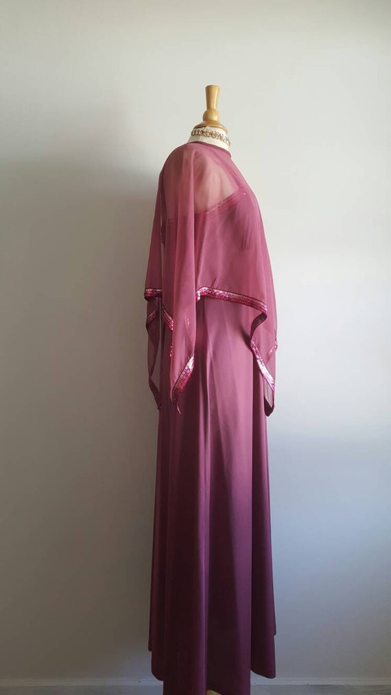 Vintage 1970s does 1930s mauve rose pink long dre… - image 6