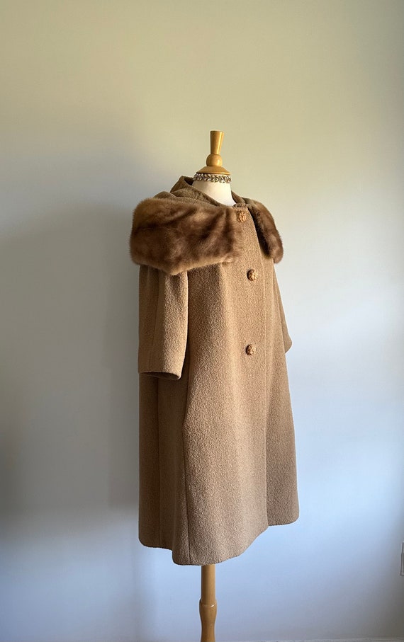 Vintage 1950s 1960s tan khaki golden brown boucle… - image 4