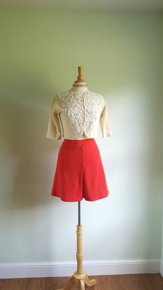 Vintage 1960s 1970s does 1940s red high waisted s… - image 9
