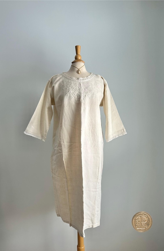 アンティーク ヴィンテージ クリーム コットン モスリン ナイトガウン