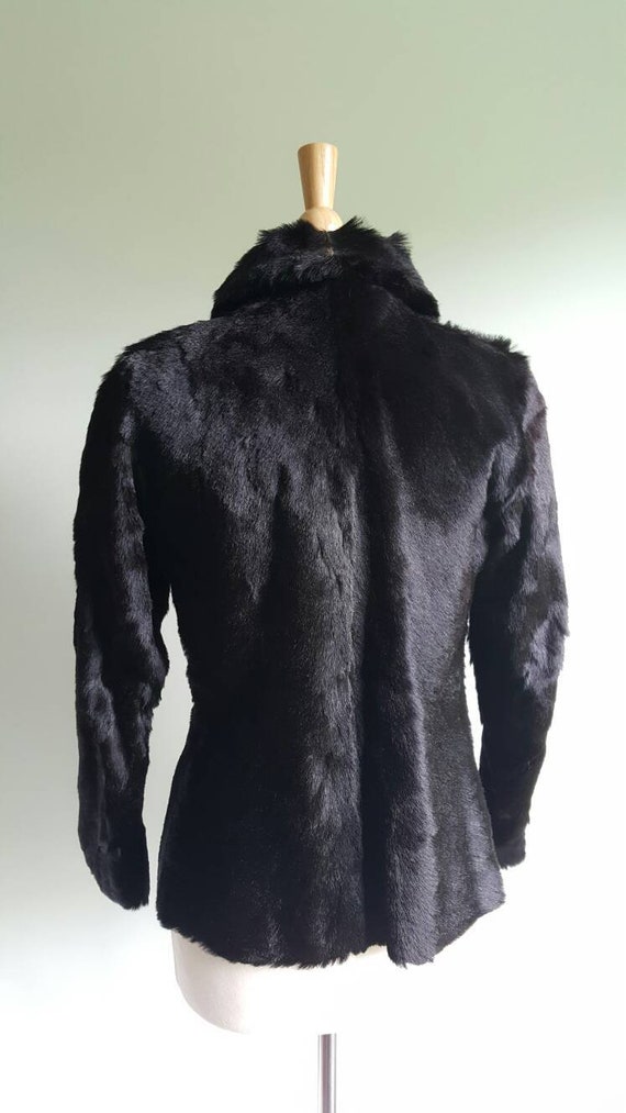 Vintage 1930s pony horse hair fur hide black coat… - image 6