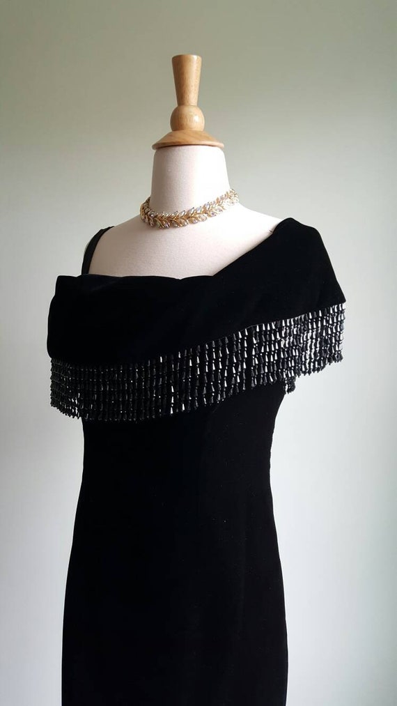 Vintage 1980s does 1920s 1930s black silky velvet… - image 7