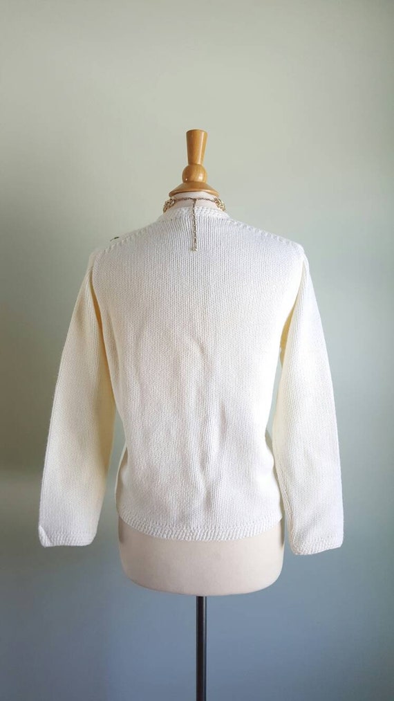 Vintage 1960s floral embroidered cream cardigan s… - image 5