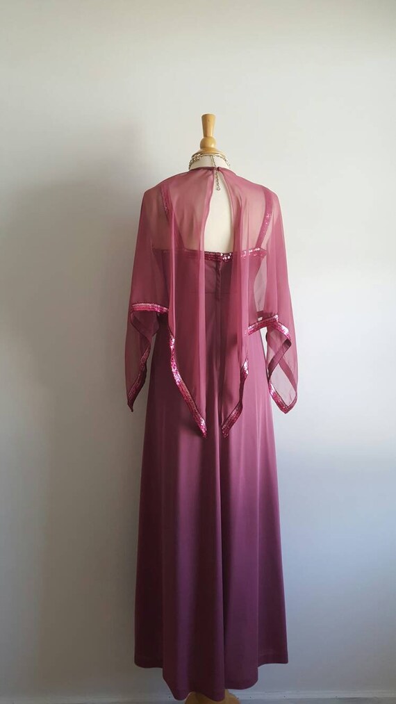 Vintage 1970s does 1930s mauve rose pink long dre… - image 7