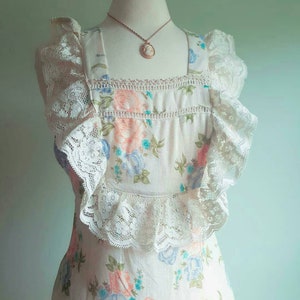 Vintage 1970s Does 1930s 1940s Floral Rose Dress, Long Pinafore Prairie ...