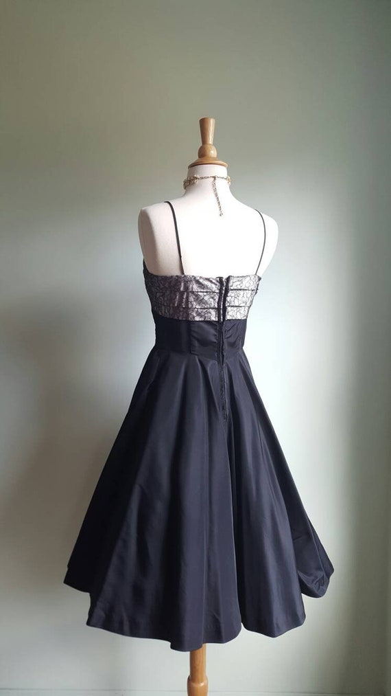 Vintage 1950s black party dress, taffeta formal g… - image 7