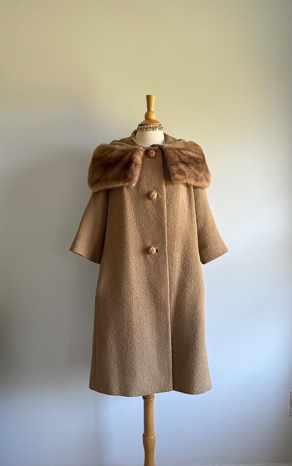 Vintage 1950s 1960s tan khaki golden brown boucle… - image 10