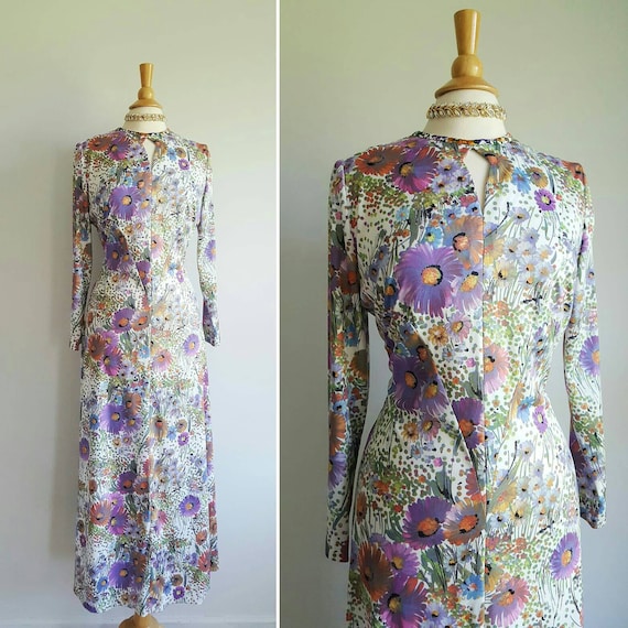 Vintage 1970s long floral maxi dress, long sleeve… - image 1