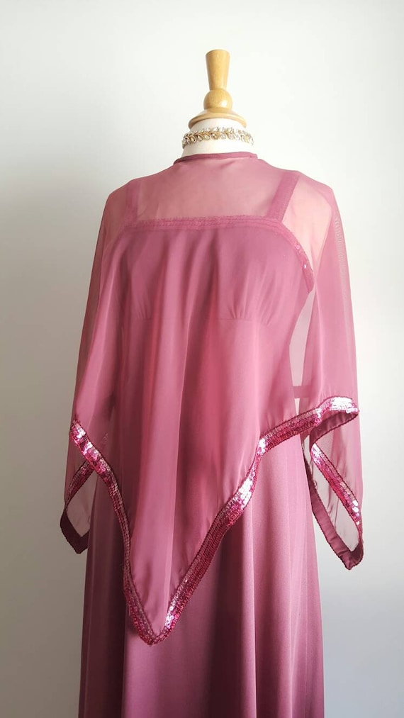 Vintage 1970s does 1930s mauve rose pink long dre… - image 5