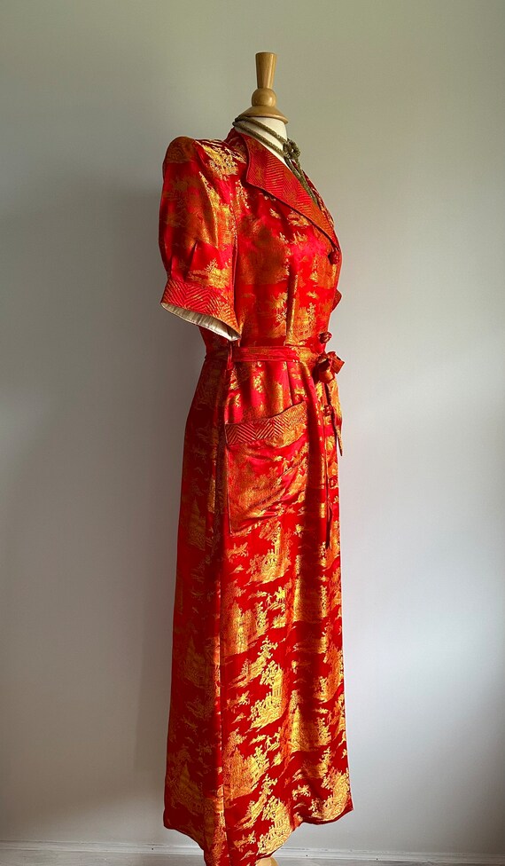 Semi antique vintage 1930s 1940s red and gold sil… - image 8