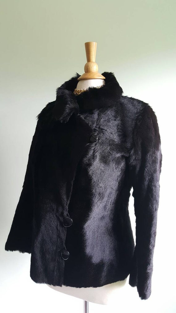 Vintage 1930s pony horse hair fur hide black coat… - image 7