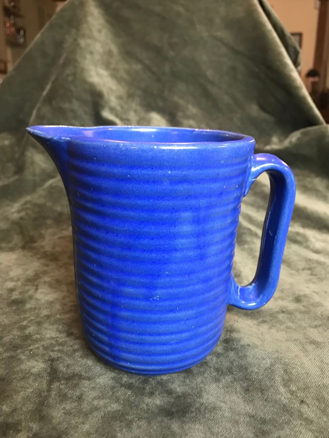 Vintage Blue Ceramic Pitcher Made in USA Etsy