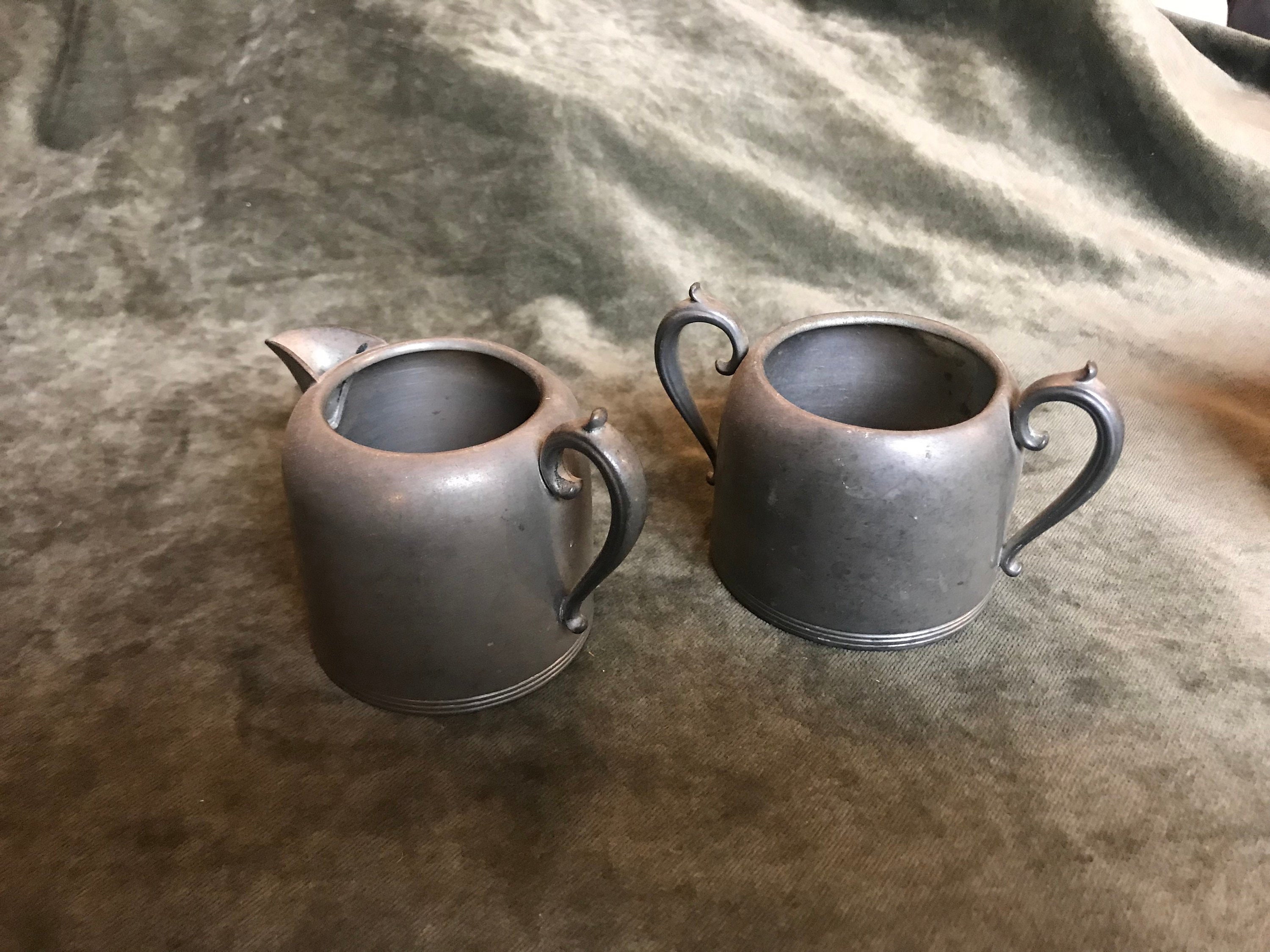 Antique Pewter Creamer and Sugar Bowl set Etsy